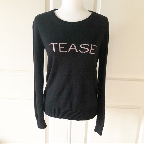 Victoria’s Secret "Tease" Black Knit Graphic Cashmere Blend Sweater Size Small - Picture 1 of 4